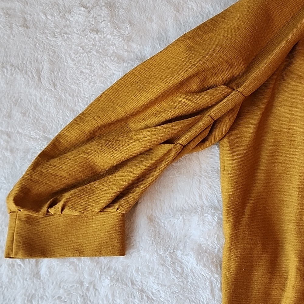 Zara Mustard Yellow  Tunic Dress with V-Neck, Buttons & Ruched Sleeves - Picture 7 of 10